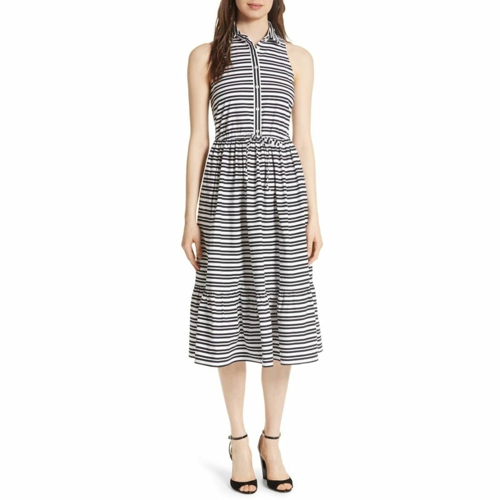 Kate Spade Shirtdress Women Large Navy California Dreaming Candy Stripe Midi New